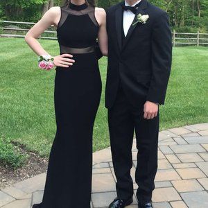 Betsy & Adam Mock Neck Illusion Mesh Gown Dress Prom Black Size 0